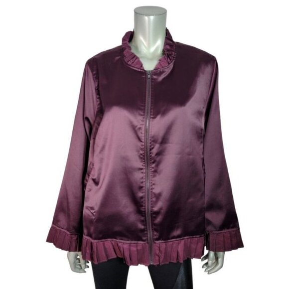 Lane Bryant Womens Pockets Ruffle Hem Silky Bomber Jacket Purple Size 14/16 - Picture 1 of 8
